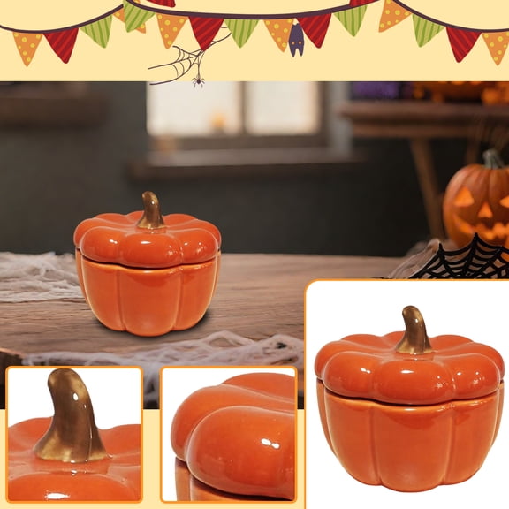 Halloween Pumpkin Decorations 4 X 3.5 Inch Ceramic Pumpkin Decor Pumpkin Candy Dish for Home Fall Halloween Decor Kitchen Table Centerpiece 1 Piece