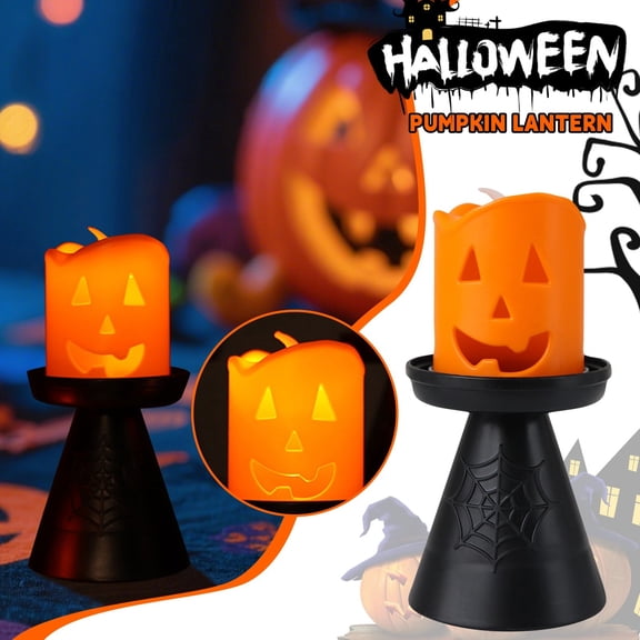 Halloween Pumpkin Decorations 5 X 2 Inch Flameless Jack O Lantern Candle Light Spooky Indoor Home and Window Halloween Party Decor 1 Pack