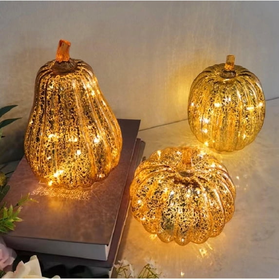 Halloween Pumpkin Decorations 8 X 6 Inch Gold Glass Halloween Pumpkin Decor Fall Pumpkin Decor for Home Halloween Mantel Decor Fall Home Decor for Indoor Display 1 Piece