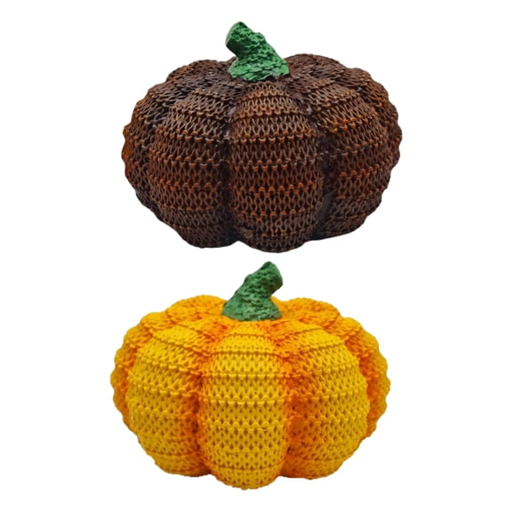Halloween Pumpkin Decorations, Crochet Textured 2 Pack, Tabletop Display Ornaments for Fall Harvest Thanksgiving Home Party Indoor Desktop Shelf Decor Halloween Holiday Seasonal Decor Supplies