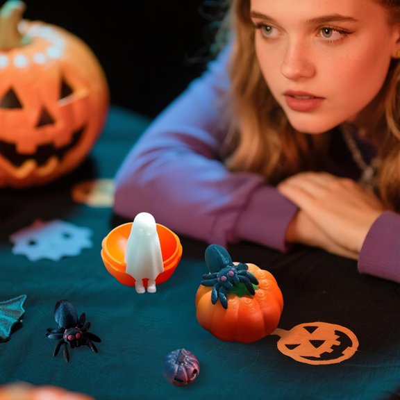 Halloween Pumpkin Decorations, Ghost Toys Filled Plastic Pumpkin Gift Box, Compact 6X6X3 Inch Halloween Ghost Decor for Tabletop Display, Creepy Halloween Prank Surprise Favor