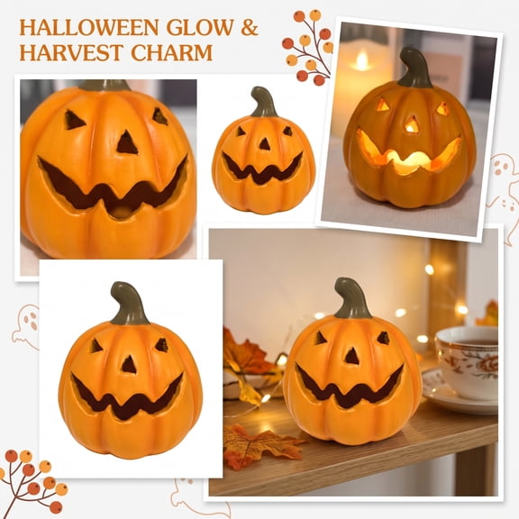 Halloween Pumpkin Decorations Light Up Ceramic Jack O Lantern for Indoor Home Mantel, 4.5 X 5 Inch Small Fall Pumpkin Decor for Halloween and Thanksgiving, Single Piece
