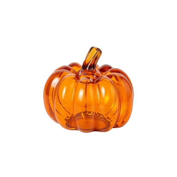 Halloween Pumpkin Decorations, Orange Transparent Mini Pumpkins with Gold Stem, Light Up Glowing Centerpiece for Table Vase Filler, Autumn Fall Home Party Decor, Plastic