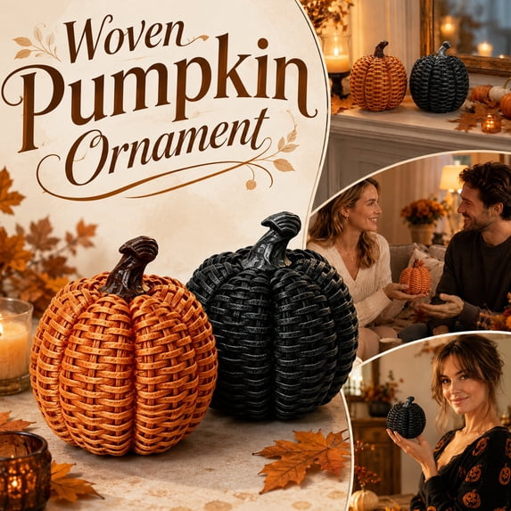 Halloween Pumpkin Decorations | Small Black Halloween Decor for Indoor Halloween Decorations, Harvest Gift, Woven Resin Fake Pumpkin for Mantel and Shelf, 4.5 in