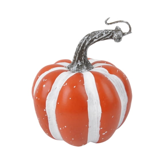 Halloween Pumpkin Decorations, Striped Metal Small Pumpkin Decor for Indoor Halloween Table Decor, Rustic Fall Mantel Decor for Home Shelf and Coffee Table, 1 Pack Red Orange
