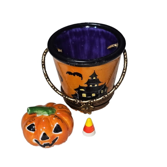 Halloween Bucket with Pumpkin Candy Corn | Limoges Boutique Limoges Box Porcelain Figurine