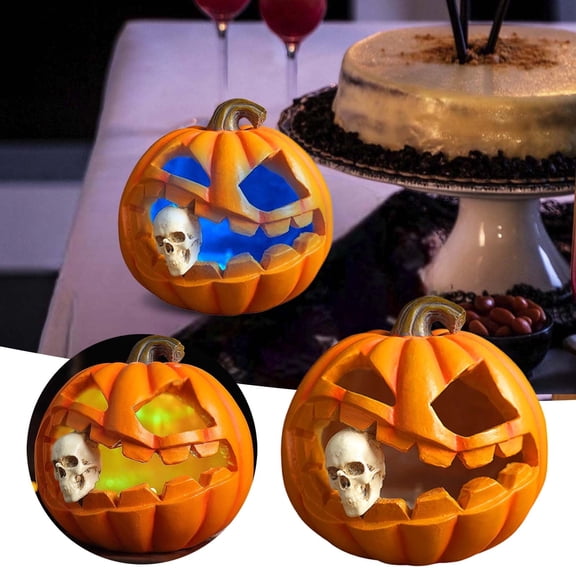 Halloween Pumpkin Desktop Ornament - Luminous Skeleton Decoration Jack-O- Resin Props for Indoor Festivities Home - Ideal for Halloween Celebrations
