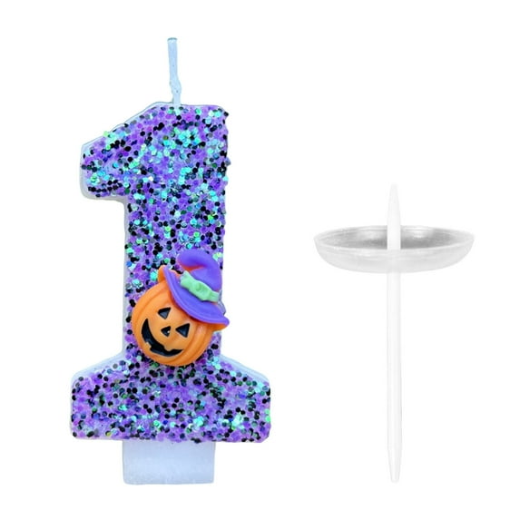 Halloween Pumpkin Digital Candle - 3D Blue Flash, Paraffin Wax, Cake/Cupcake Topper, for Birthday/Celebrations, Reusable