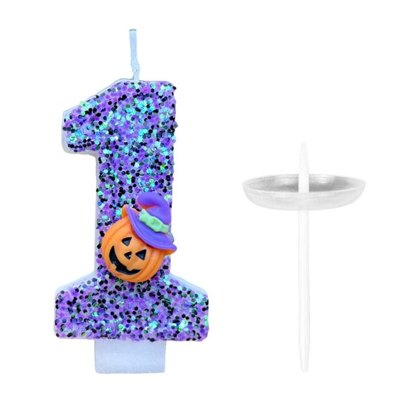 Halloween Pumpkin Digital Candle - 3D Blue Flash, Paraffin Wax, Cake/Cupcake Topper, for Birthday/Celebrations, Reusable
