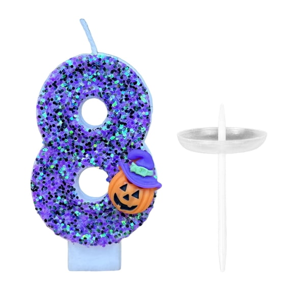 Halloween Pumpkin Digital Candle - 3D Blue Flash, Paraffin Wax, Cake/Cupcake Topper, for Birthday/Celebrations, Reusable