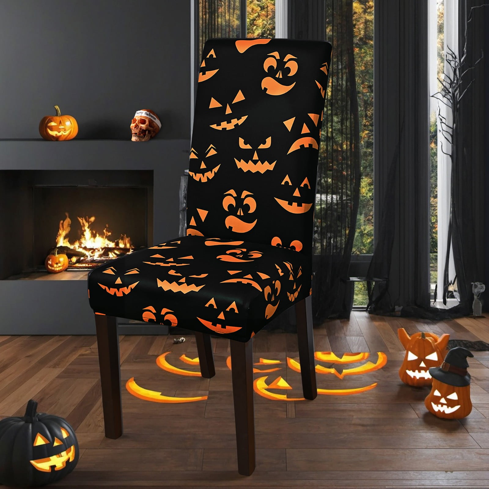 Halloween Pumpkin Dining Room Chair Covers Non Slip Stretch Chair