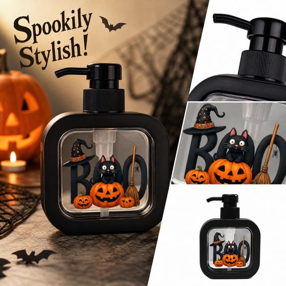 Halloween Pumpkin Dispenser with Click Pump, 1-Pack, Black, for Kitchen Sink and Bathroom
