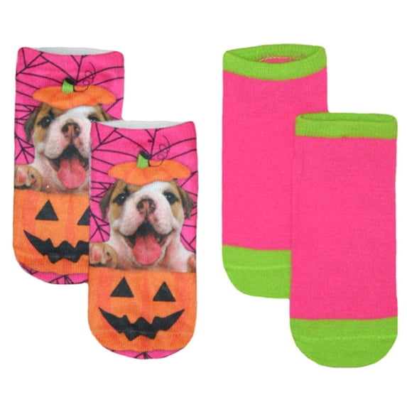 Halloween Pumpkin & Dog Little Girls' Socks 2 Pk (Large-6-8.5, Multi-Color)