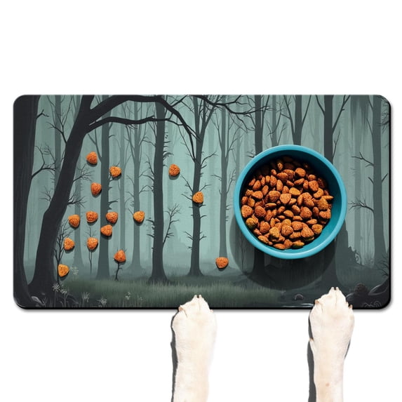 Halloween Pumpkin Dog Mat for Food and Water Absorbent No-Slip 17x30 Inch Pet Food Mat Pumpkin Skull Bat Spider Cat Mat for Food Dog Water Bowl Mat for Messy Drinker
