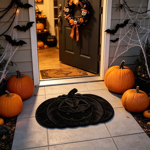 Halloween Pumpkin Doormat Home Decoration Orange Jack O Lantern Face Floor Mat Washable Soft Polyester Non Slip Entrance Rug For Indoor Entryway Doorway Porch Decor Welcome Holiday Mat Decor