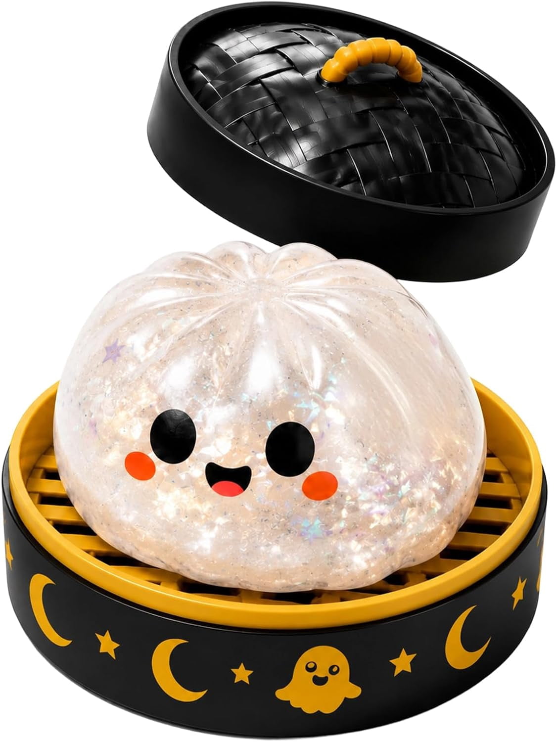 Halloween Pumpkin Dumpling Squishy Toys with Steamer, Spooky Sensory Stress Relief Fidget Toys for Teens and Adults, Novelty Desk Toys & Halloween Party Favor