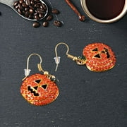 SHULIWEN Halloween Pumpkin Earrings Hypoallergenic Crystal Dangle Earring for Women Girls (Red)
