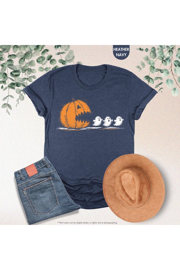 Halloween Pumpkin Eat Ghost Shirt, Funny Halloween Shirt, Halloween Gamer Gift, Halloween Party Tee, Pumpkin Pac Man Shirt, Spooky Ghost Tee