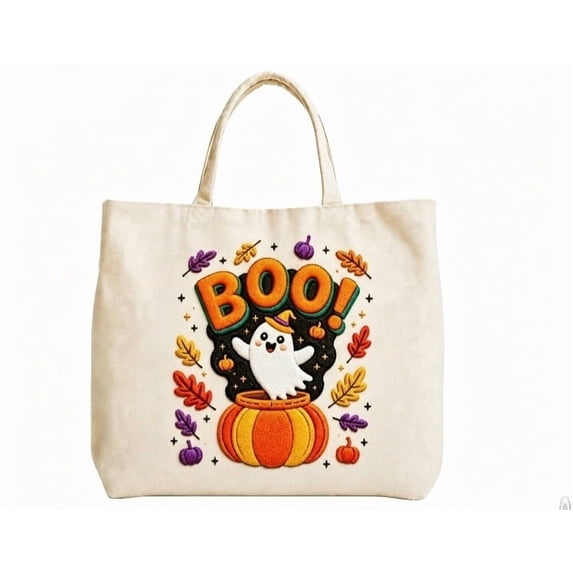 Halloween Pumpkin Embroidered Canvas Tote Bag, Large Capacity Fall Autumn Harvest Canvas Handbag With Long Handles Shoulder Bag For Halloween Party Shopping Daily Use(Orange11.02-12.6")