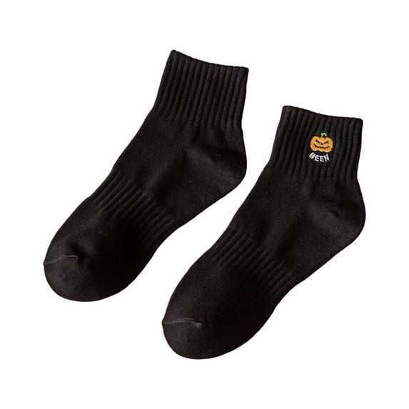 Halloween Pumpkin Embroidered Crew Socks for Men Festive Comfort Blend Athletic Socks