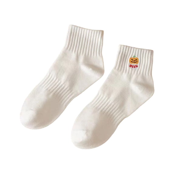 Halloween Pumpkin Embroidered Crew Socks for Men Festive Comfort Blend Athletic Socks