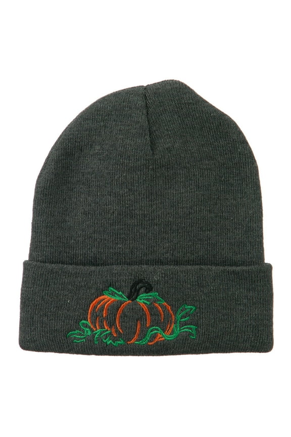 Halloween Pumpkin Embroidered Long Beanie - Grey OSFM