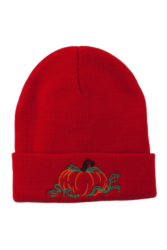 Halloween Pumpkin Embroidered Long Beanie - Red OSFM