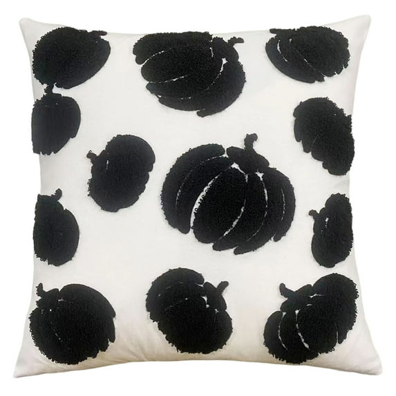 Halloween Pumpkin Embroidered Throw Pillow Cover | Velvet Decorative Cushion Case | Hidden Zipper | Festive Harvest Thanksgiving Accent | Sofa Couch Bed Decor | 18x18 Inch | 1 Pack