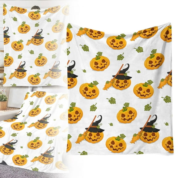 Halloween Pumpkin Face Blanket - Flannel Fleece Throw for Home, Living Room, Bed, Chair Decor - 27.5"x39"