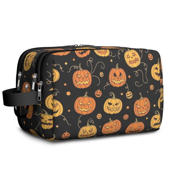 Halloween Pumpkin Face Dot Pattern Travel Toiletry Bag, Shaving Bag ...