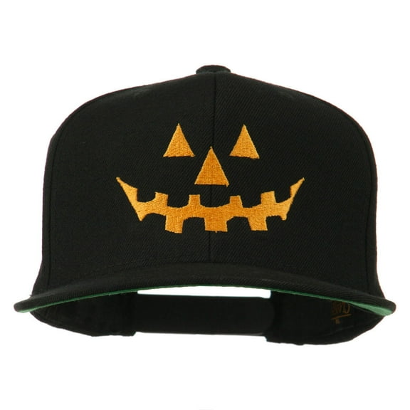 Halloween Pumpkin Face Embroidered Snapback Cap - Black OSFM