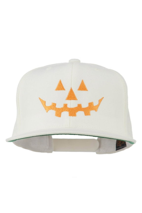 Halloween Pumpkin Face Embroidered Snapback Cap - Natural OSFM