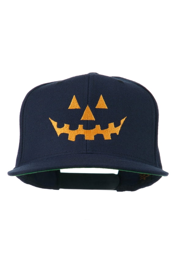 Halloween Pumpkin Face Embroidered Snapback Cap - Navy OSFM