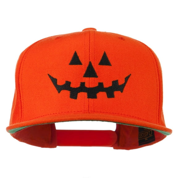Halloween Pumpkin Face Embroidered Snapback Cap - Orange OSFM