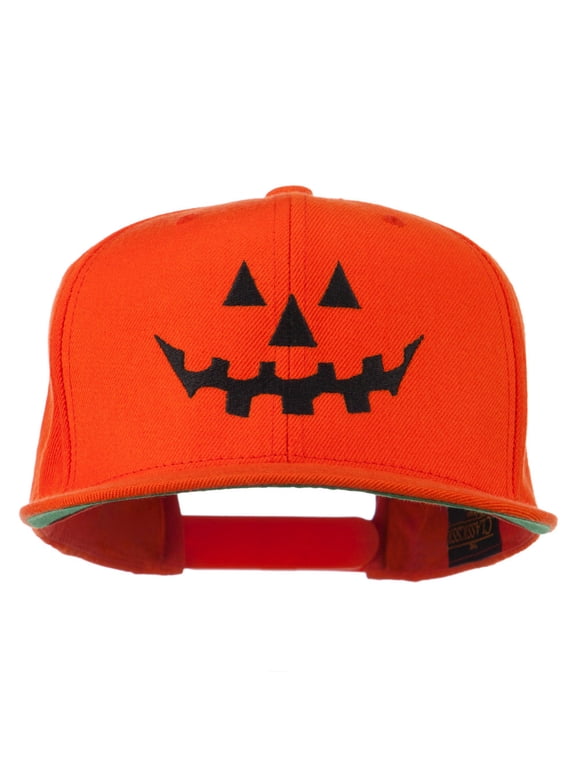 Halloween Pumpkin Face Embroidered Snapback Cap - Orange OSFM