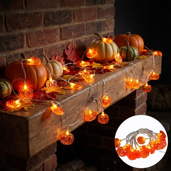 Halloween Pumpkin Face LED String Lights, 10ft Battery Operated Transparent Fairy Lights for Indoor Decor