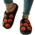 thumbnail image 1 of Halloween Pumpkin Face Plush Slippers Home Bedroom Indoor, Furry Fleece Open Toe Slides Spa Bath Shower, Comfortable Flat Bottom Shoes Casual House Walking, Flexible Holiday Lounging Wear, Black 5, 1 of 4