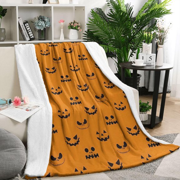 Halloween Pumpkin Face Silhouettes Blanket,Comfortable Soft Flannel Throw Blanket,All Season,Warm Lightweight Blankets for Sofa Bed Couch Living Room Chair,50"x60"