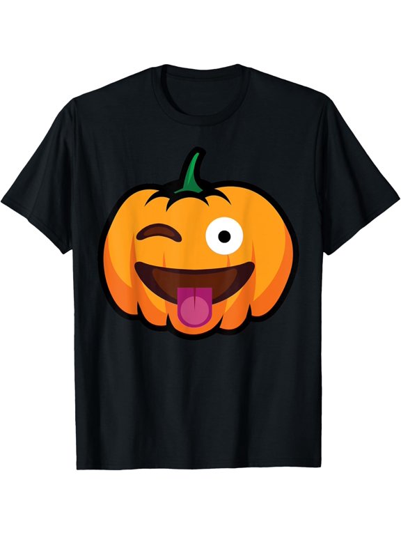 Halloween Pumpkin Face Winking Tongue Out Costume Holiday T-Shirt, Size S-5XL