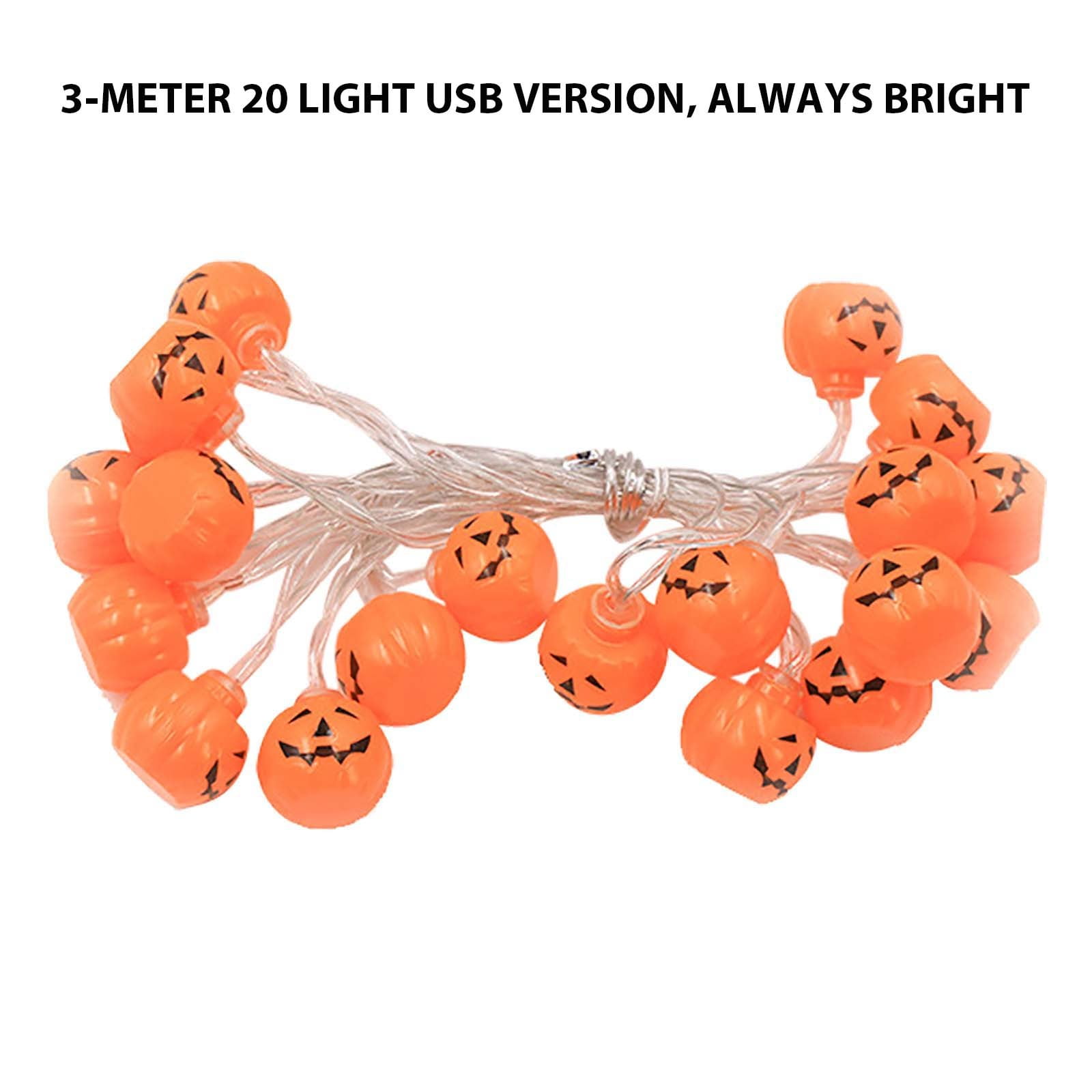Halloween Pumpkin Festival LED Ghost Pumpkin String Lights 10ft 20 LEDs, Spooky Design Plug in Power, for Indoor Outdoor Party Yard Wall Decoration