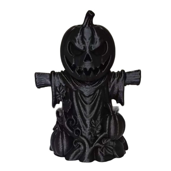 Halloween Pumpkin Figurine 3D Printed Desktop Statue Dark Style Tabletop Holiday Party Ornament for Home Shelf Display PLA Detailed Compact Spooky Collectible Decor Black