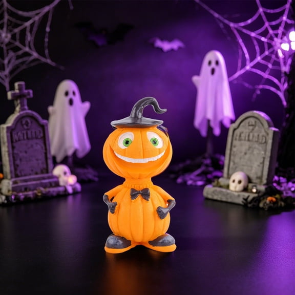 Halloween Pumpkin Figurine Resin Ornament Spooky Halloween Decorations Pumpkin Head Doll Decor for Yard Party Home Table Shelf Display Autumn Harvest Festival Decoration Accent