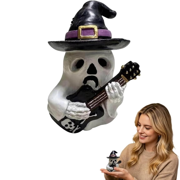 Halloween Pumpkin Figurines Decor, Witch Hat Pumpkin and Ghost Owl Statues, Spooky Cute Indoor Tabletop Decor for Windowsill Bedroom Shelf(RL Spooky)