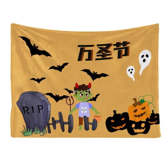 Halloween Pumpkin Flannel Blanket Printed Blanket Sofa Throw Lunch Blanket Halloween Warm Blanket
