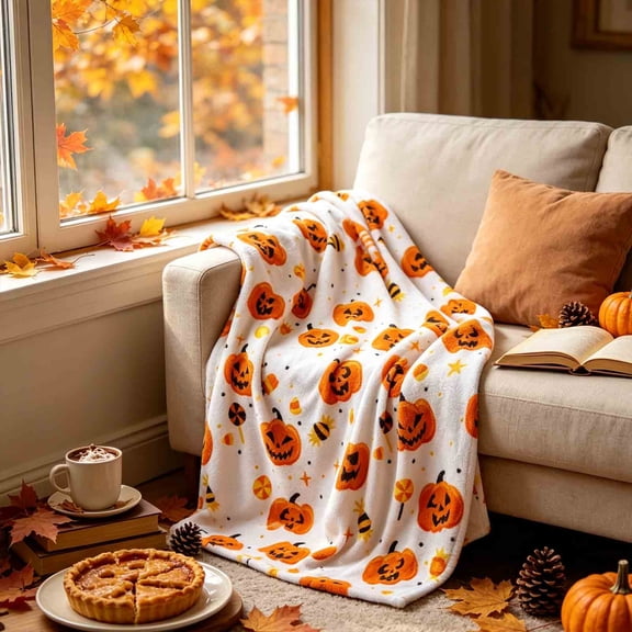 Halloween Pumpkin Flannel Throw Blanket ,for Sofa ,Bed ,Watch TV,Reading,Nap,Work,39.37x27.56 Inches