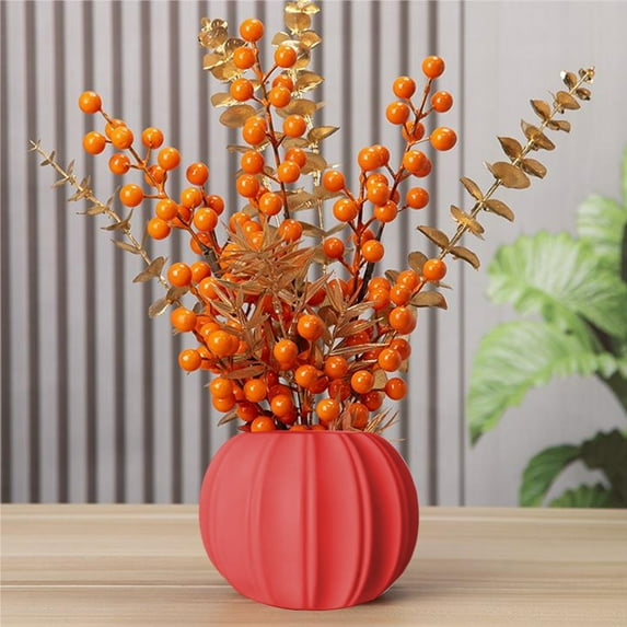 Halloween Pumpkin Flower Pot - Plastic Decorative Vase for Plants,Festive Home Decor,Orange/Red/White,5.5x5.5x4.3 Inches,Indoor Outdoor Tabletop Garden Decor