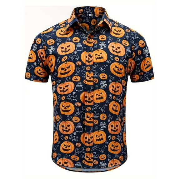 Halloween Pumpkin For Men Short Sleeve Cute Scary Pumpkin Shirt For Men Horror Themed Button Down Shirt For Men Summer Top