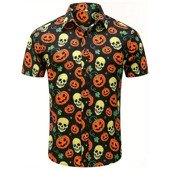 Halloween Pumpkin For Men Short Sleeve Cute Scary Pumpkin Shirt For Men Horror Themed Button Down Shirt For Men Summer Top