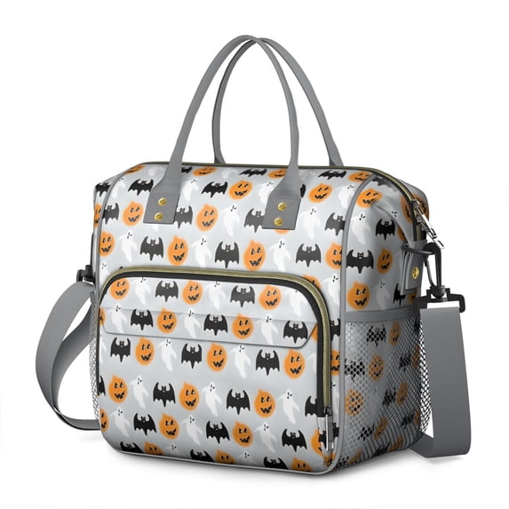 Halloween Pumpkin Ghost Bat Pattern Womens Lunch Box for Work,Insulated Large Lunch Bag for Tween and Teen,Loncheras Para Mujer,Leakproof Adult Lunch Bag for Work,Beach,Travel,Picnic,Camping
