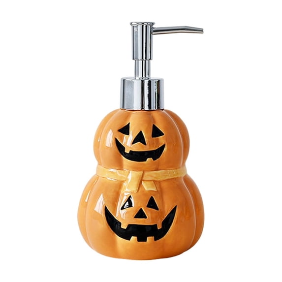 Halloween Pumpkin Ghost Ceramic Soap Dispenser, Refillable Lotion Pump Bottle for Hand Soap Body Wash, Cute Seasonal Decorative Bottle for Bathroom Kitchen Countertop Fall Home Decor